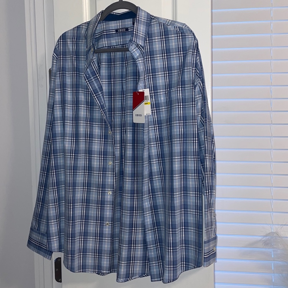 Izod Men's Plaid Long-Sleeved Shirt – Chambray Blue